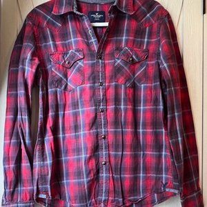 American Eagle, M, Slim fit, Plaid Shirt, Red, Button Down